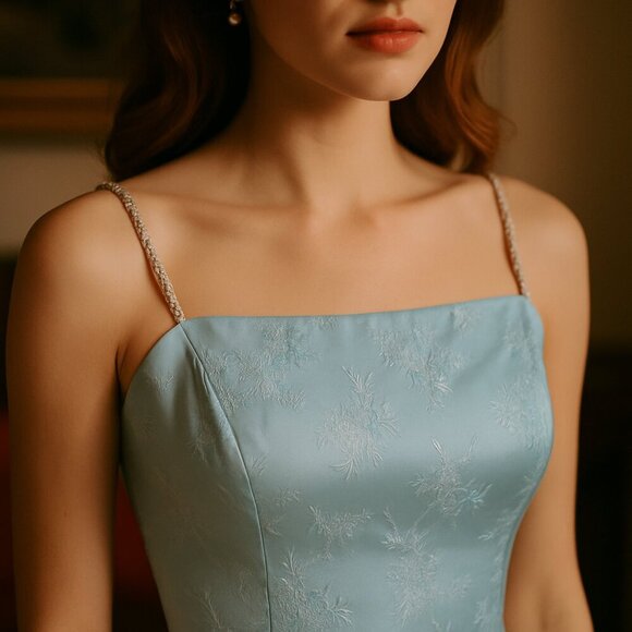 Vintage Light Blue Jacquard Beaded Strap Cocktail Dress – Damaged - Picture 11 of 11